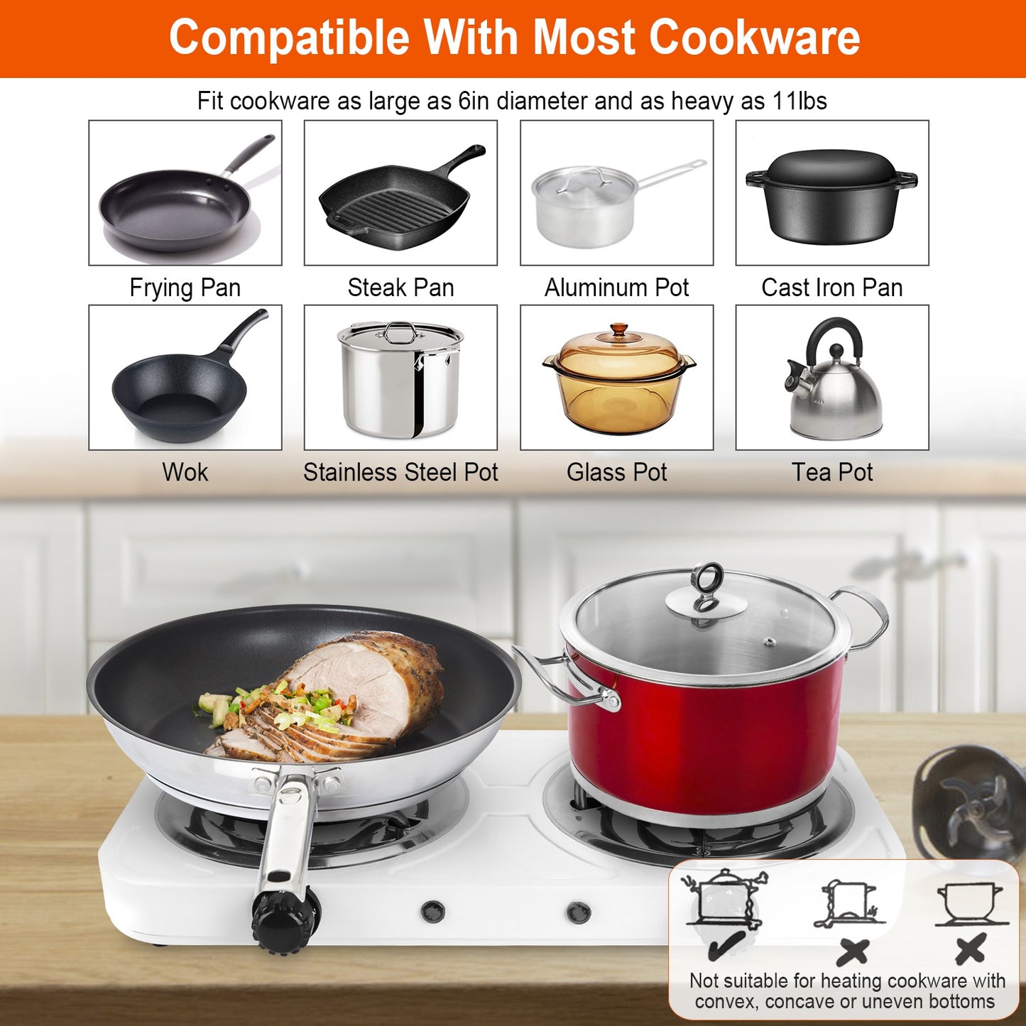 2000W Electric Double Burner | Portable Hot Plate Stove with 2 Colors