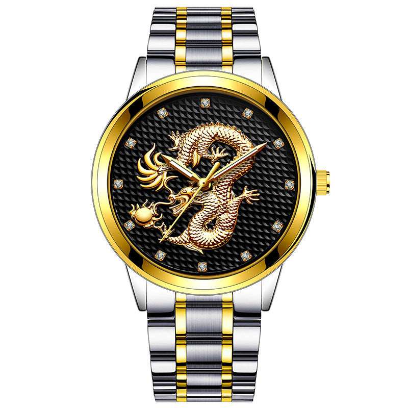 Men's Embossed Golden Dragon Quartz Watch New Men's Embossed Golden Dragon Playing | Ectron Online
