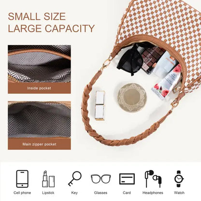 Women's Woven Hobo Handbag - Brown Vegan Leather Weave Tote Women Woven Hobo Handbag For Women Fashi | Ectron Online