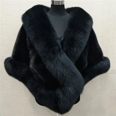 Luxury Faux Mink Fox Fur Dress Shawl & Cape Imitated Mink Fox Fur Cape Coat Plus-siz | Ectron Online