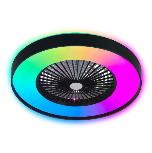 23" Smart Black Ceiling Fan - RGB LED Dimmable with Remote Control