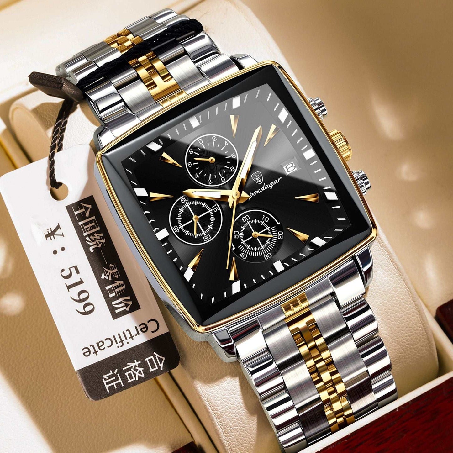 Men's Square Business Quartz Watch Square Men's Watch Multifunctional Busin | Ectron Online