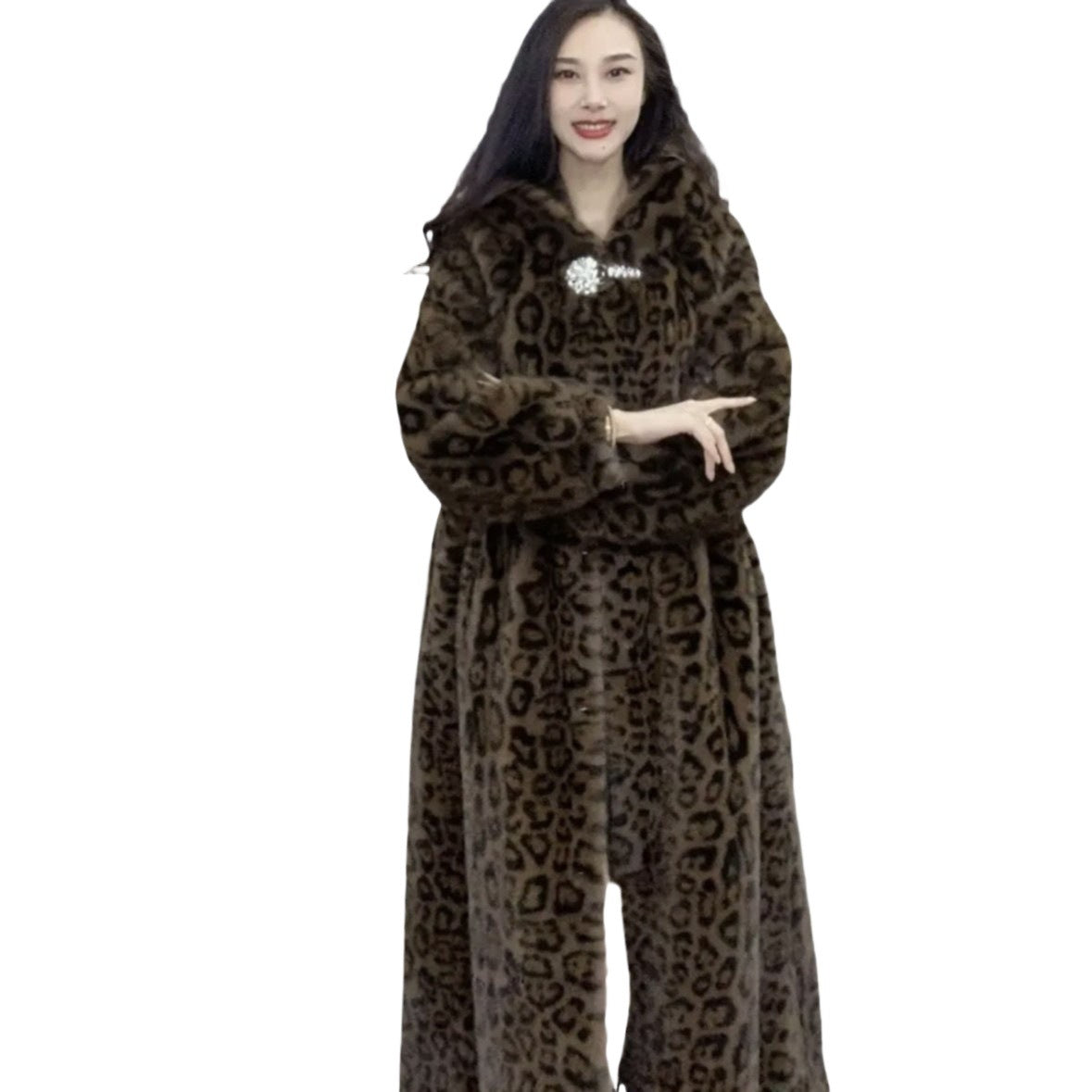 Plus Size Leopard Print Fur Coat | Women's Loose Long Faux Fur Jacket
