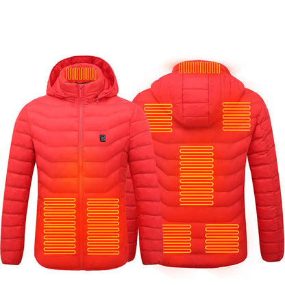 Men Heated Puffer Jacket Electric Heating Coat Insulated Hood Windbreaker 9Heat Zones