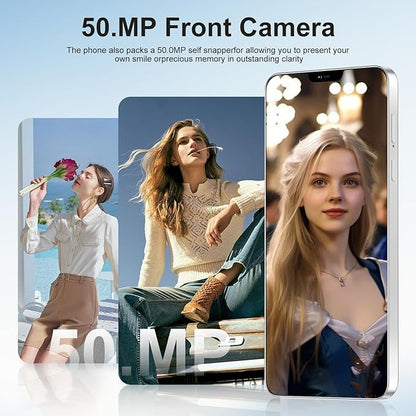 Smartphone showing front camera selfie preview, four-frame portraits on screen
