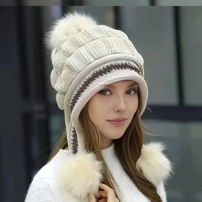 Women's Fleece Beanie with Ear Flaps | Warm Winter Ski & Outdoor Hat Cozy Knit Fleece-Feel Beanie With Ear Fl | Ectron Online