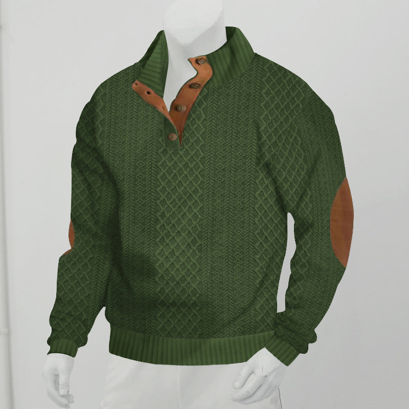 Men's Stand Collar Jacquard Knitted Pullover - Long Sleeve Sweater