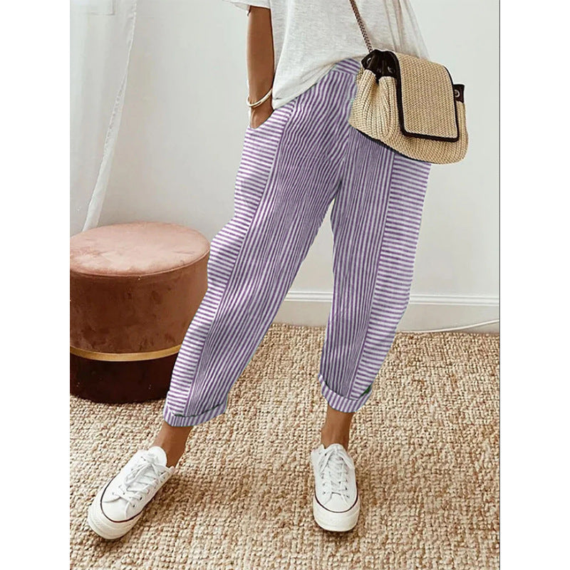 Women's Striped Print Trousers Summer Fashion Casual Loose Pants Women's Striped Print Trousers Summer Fa | Ectron Online