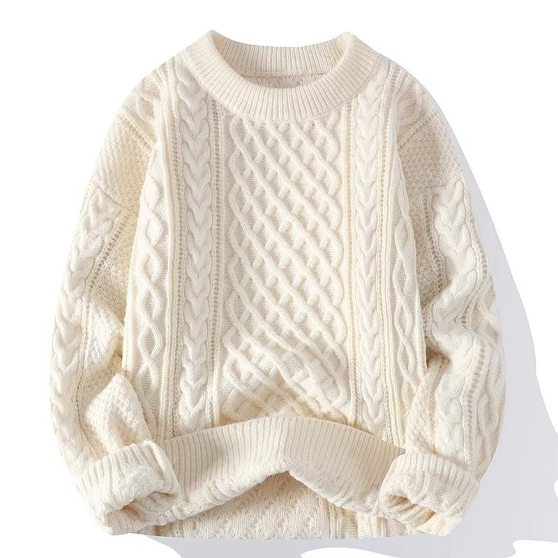 Men's New Autumn Winter Twist Knit Sweater - Casual Round Neck Pullover