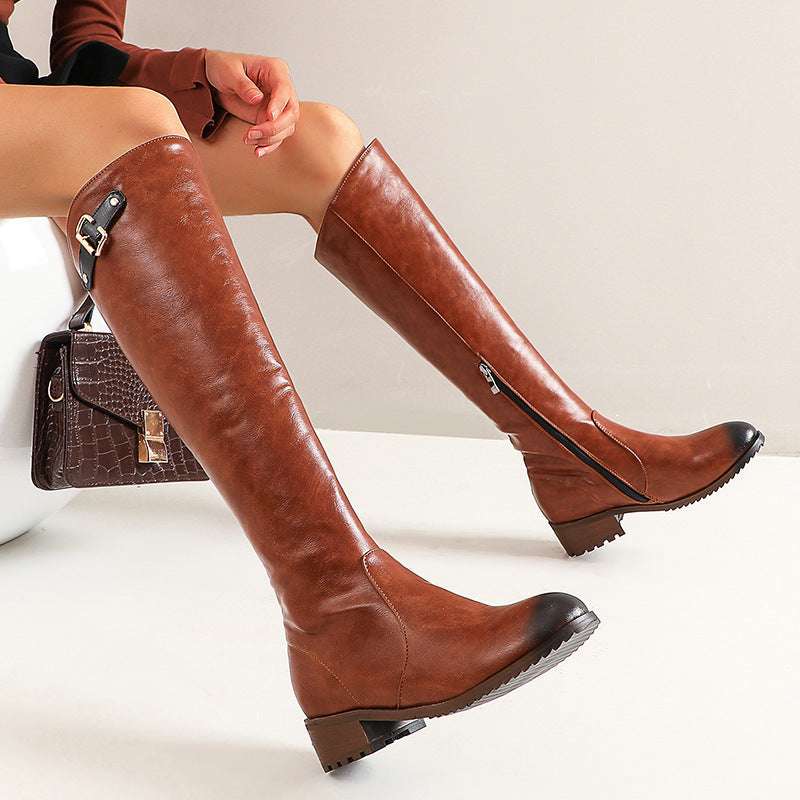 Retro Casual Women's Knight Boots - Chunky Heel Style Retro Casual Women's Chunky Heel Knight | Ectron Online