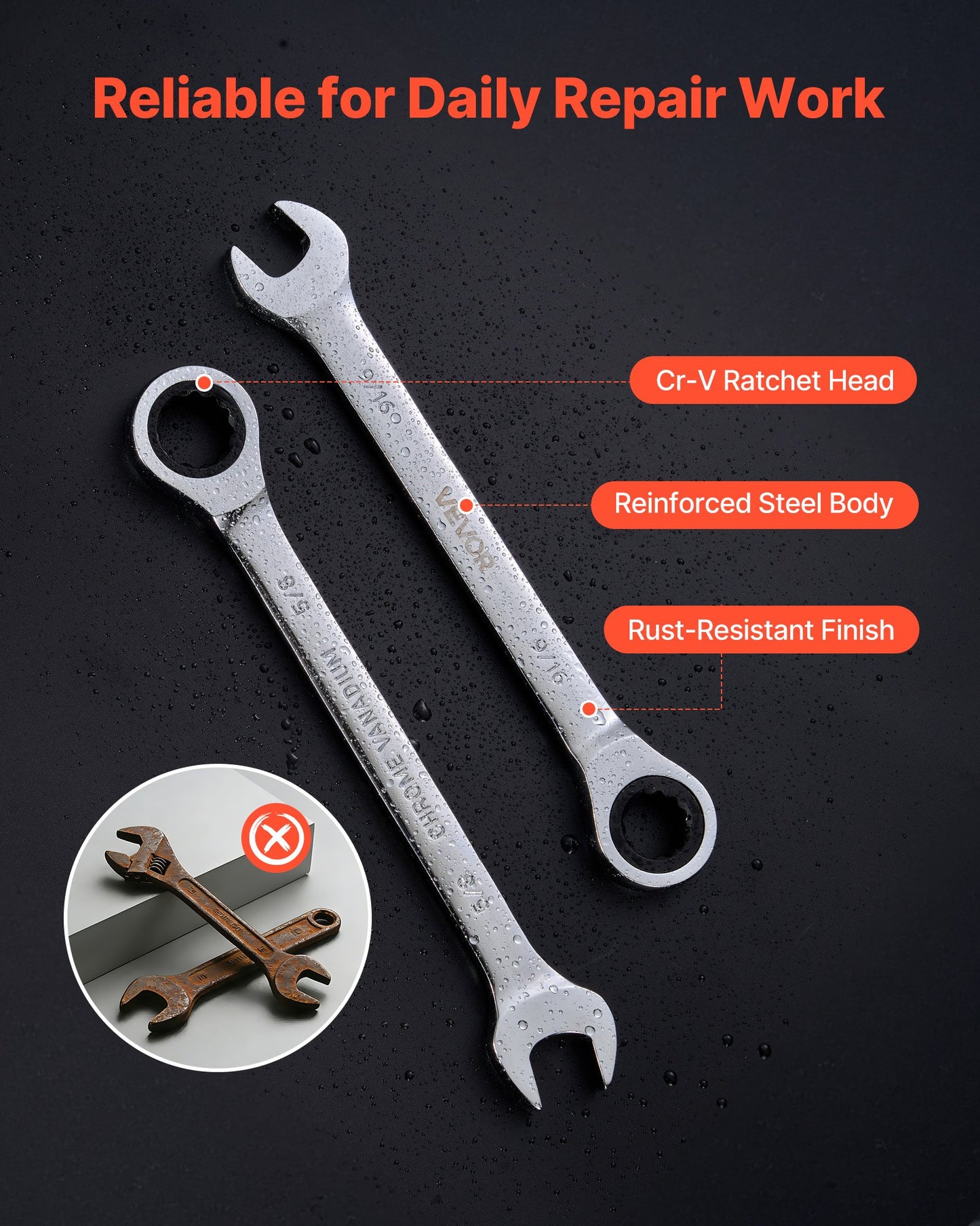 16-Piece SAE Ratcheting Wrench Set | 72 Teeth Cr-V Steel Gear