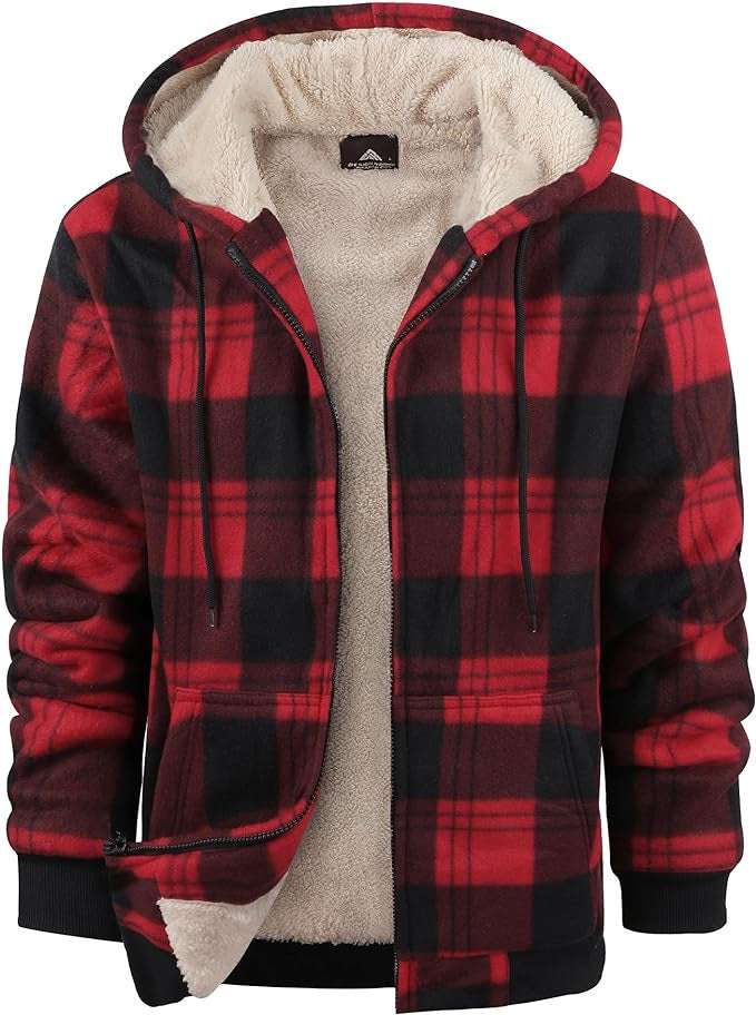 Men's Plaid Hooded Zip-Up Jacket | Thickened Winter Coat

