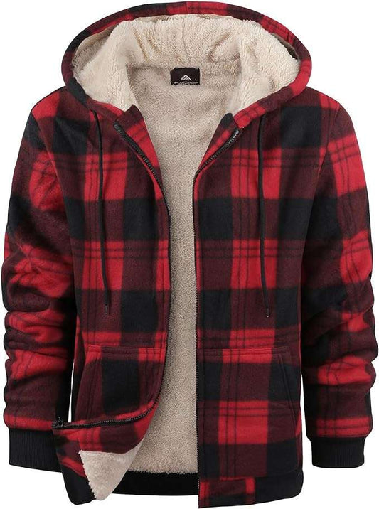 Men's Plaid Hooded Zip-Up Jacket | Thickened Winter Coat

