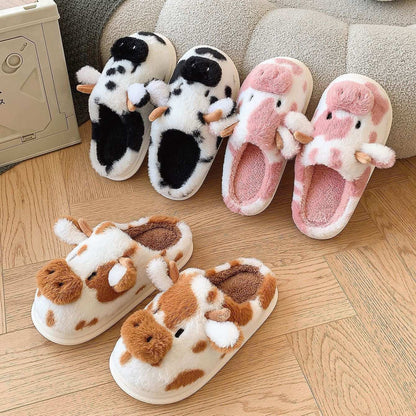 Cute Cartoon Cow Plush Slippers – Warm, Non-Slip for Couples Cute Cartoon Cow Plush Slippers Winter W | Ectron Online