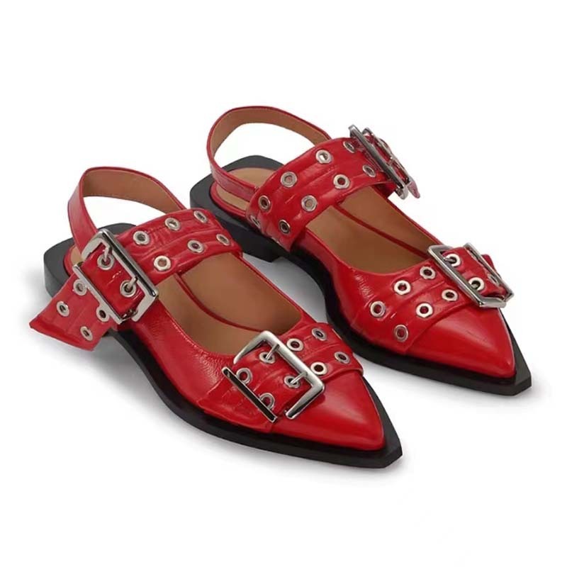 Pointed Toe Leather Mules – Flat Sandals with Belt Buckle Pointed Toe Belt Buckle Mules Leather Fl | Ectron Online