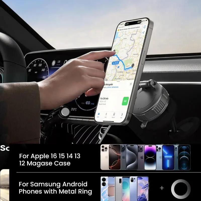 Retractable Magnetic Car Phone Holder - 360° Vacuum Suction