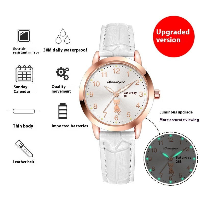 Waterproof Luminous Quartz Watch with Belt Women's Luminous Quartz Watch With Simpl | Ectron Online