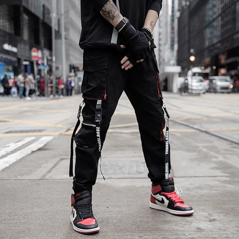 Hip Hop Multi-pocket Webbing Drawstring Casual Trousers