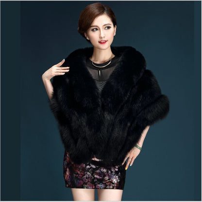Women's New Silver Fox Faux Fur Shawl Cape