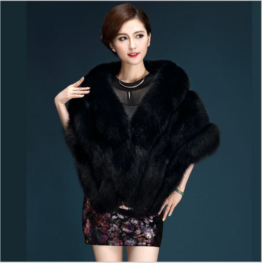 Women's New Silver Fox Faux Fur Shawl Cape