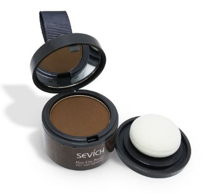 Hairline shading powder compact with open lid, brown powder, and puff applicator