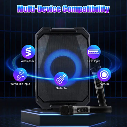 Wireless Party Speaker with 2 Mics | TWS Bass & LED Bluetooth Speaker Portable Wireless Party Speaker With LED | Ectron Online