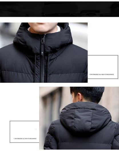 Men's Winter Hooded Padded Coat - Warm Solid Color Parka Winter Men's Solid Color Hooded Padded C | Ectron Online