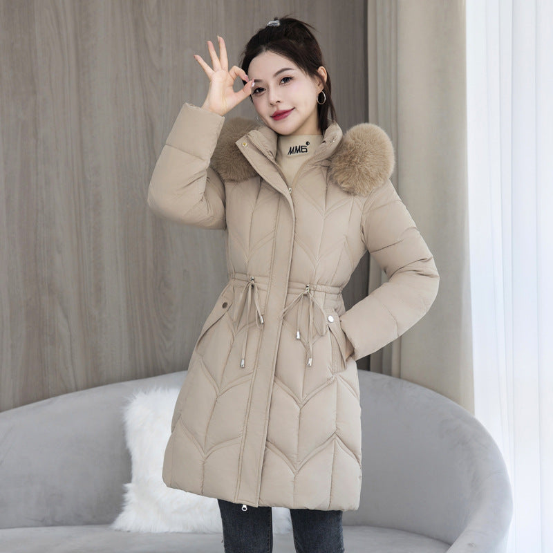 Women's Mid-Length Cotton Jacket | Large Fur Collar Thickened Coat