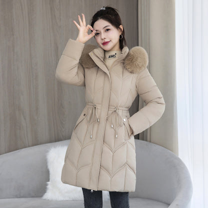 Women's Mid-Length Cotton Jacket | Large Fur Collar Thickened Coat Large Fur Collar Coat Mid-length Thicken | Ectron Online