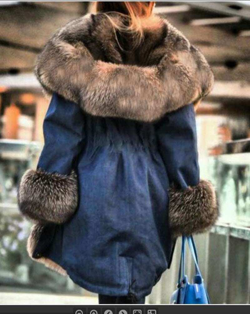 Hooded Jacket with Faux Crystal Fox Fur Collar Faux Crystal Fox Fur Collar Fur Collar H | Ectron Online