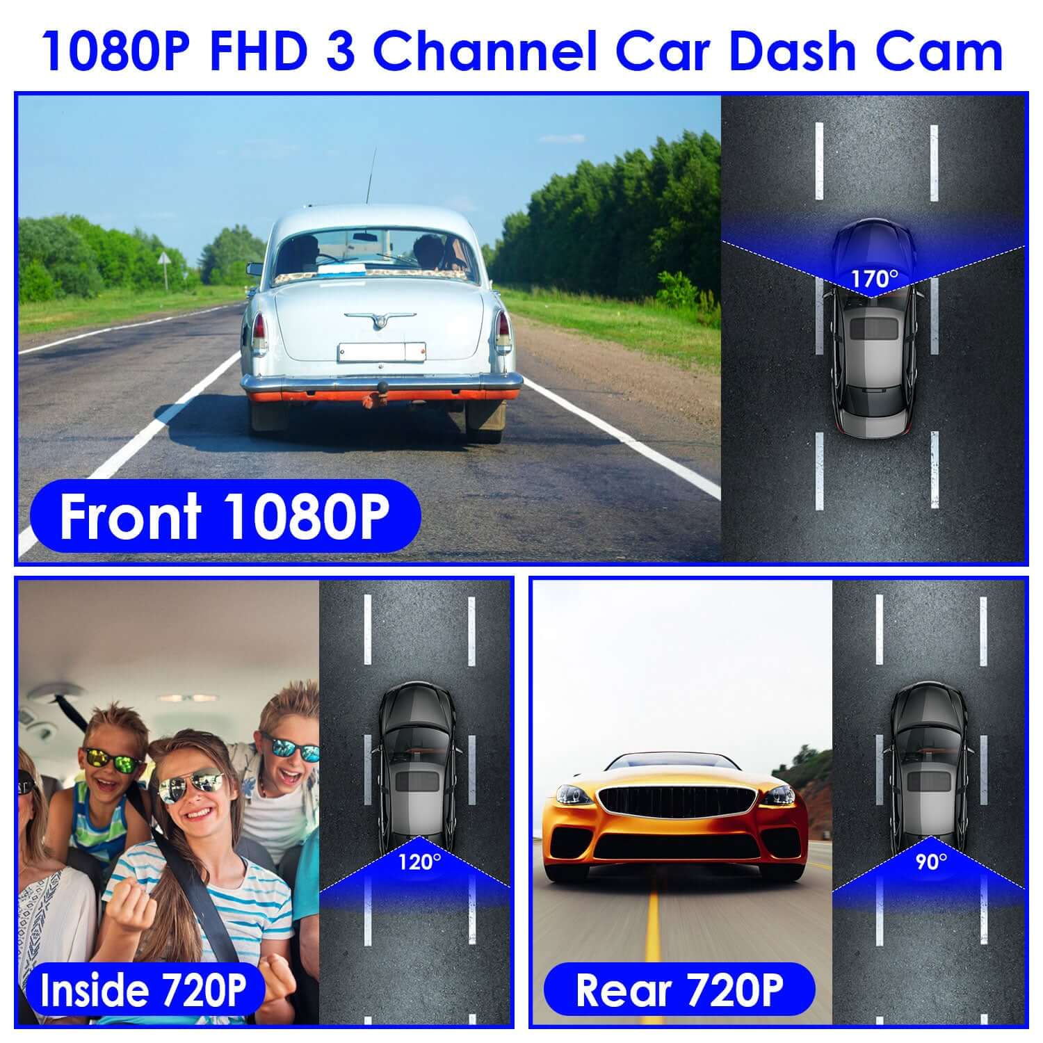 3-Channel WiFi Dash Cam - 1080P Front 1Pc WiFi FHD 1080P Car Dash Cam 3 Channe | Ectron Online