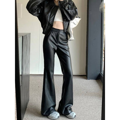 Women's Leather Bootcut Trousers | Slimming High-Waist Casual Pants Slim Fit Leather Bootcut Trousers Slimmi | Ectron Online