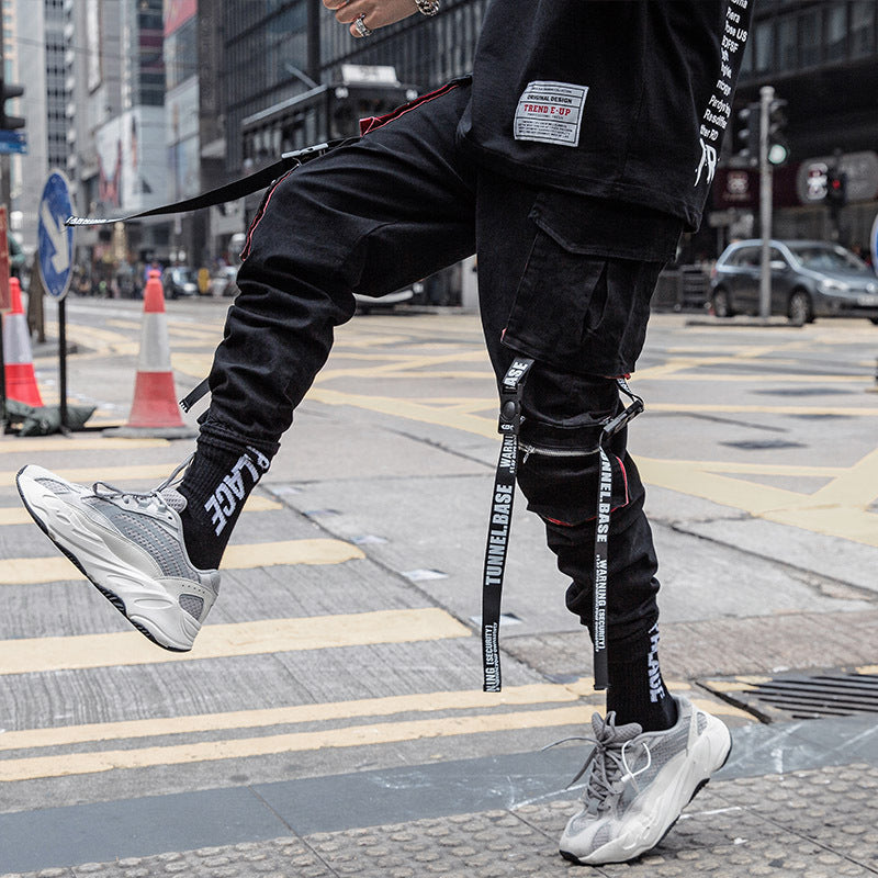 Hip Hop Multi-pocket Webbing Drawstring Casual Trousers