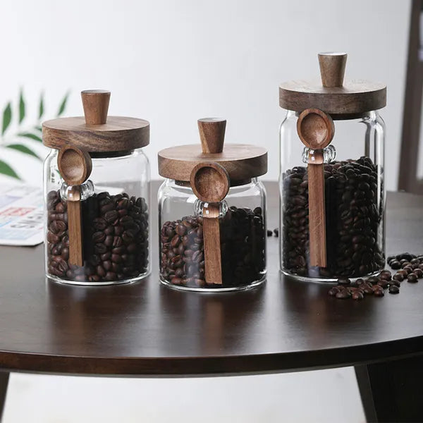 3 Pcs Glass Coffee & Storage Jars with Spoons - Airtight Spice & Snack Set