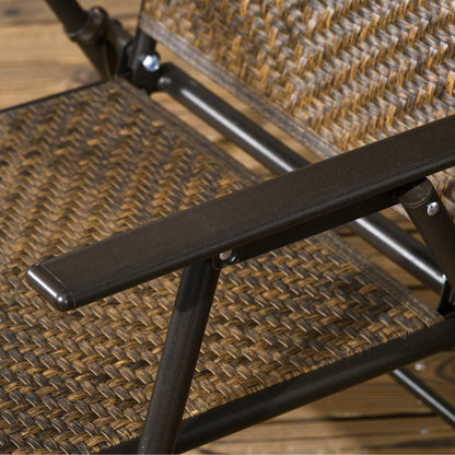 Brown woven wicker chair seat and black steel armrest