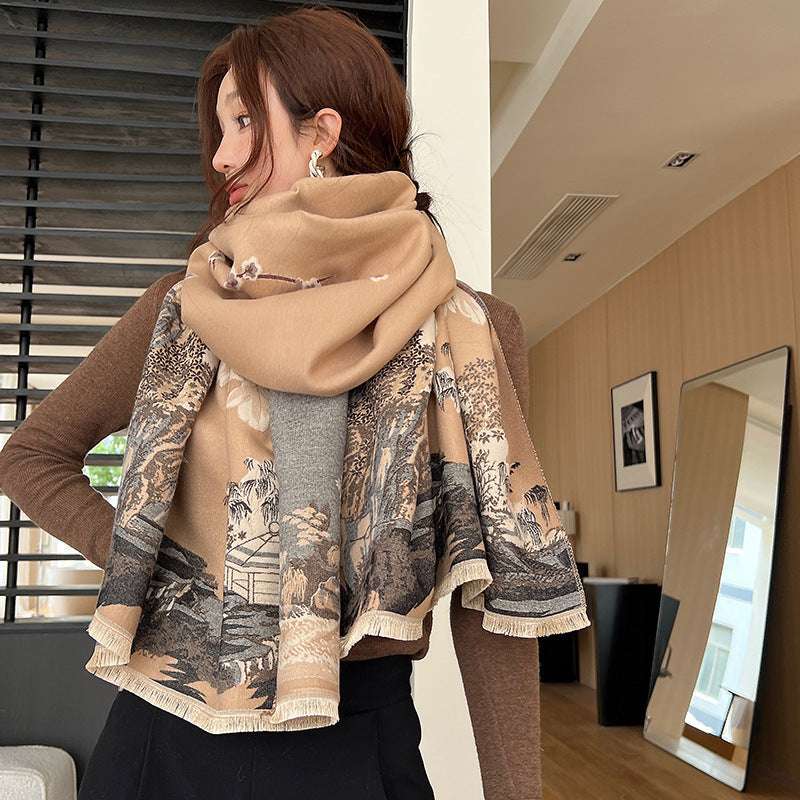 Women's Vintage Plum Double-Sided Cashmere Shawl Vintage Plum Scarf Women's Artificial Ca | Ectron Online