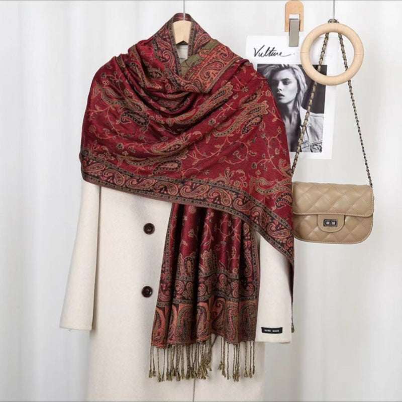 Ethnic Style Talma Shawl with Cashew Embroidery Bohemian Vintage Tassel Cashew Embroider | Ectron Online