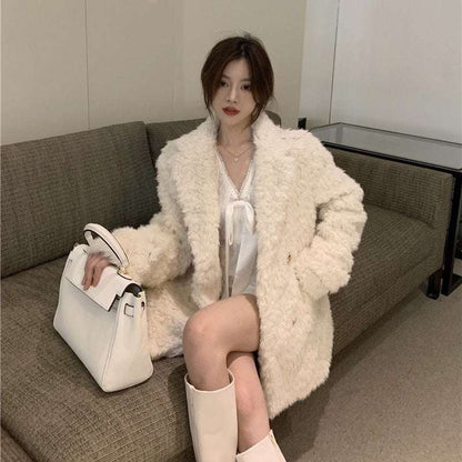 Women's Lamb Wool Mid-Length Coat
