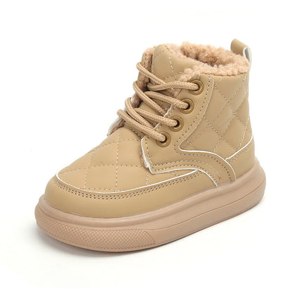 Children's Ankle Boots Winter New Girls' Cotton British Style Lamb Wool Toddler And Children Fashion Leather Boots Snow Boots
