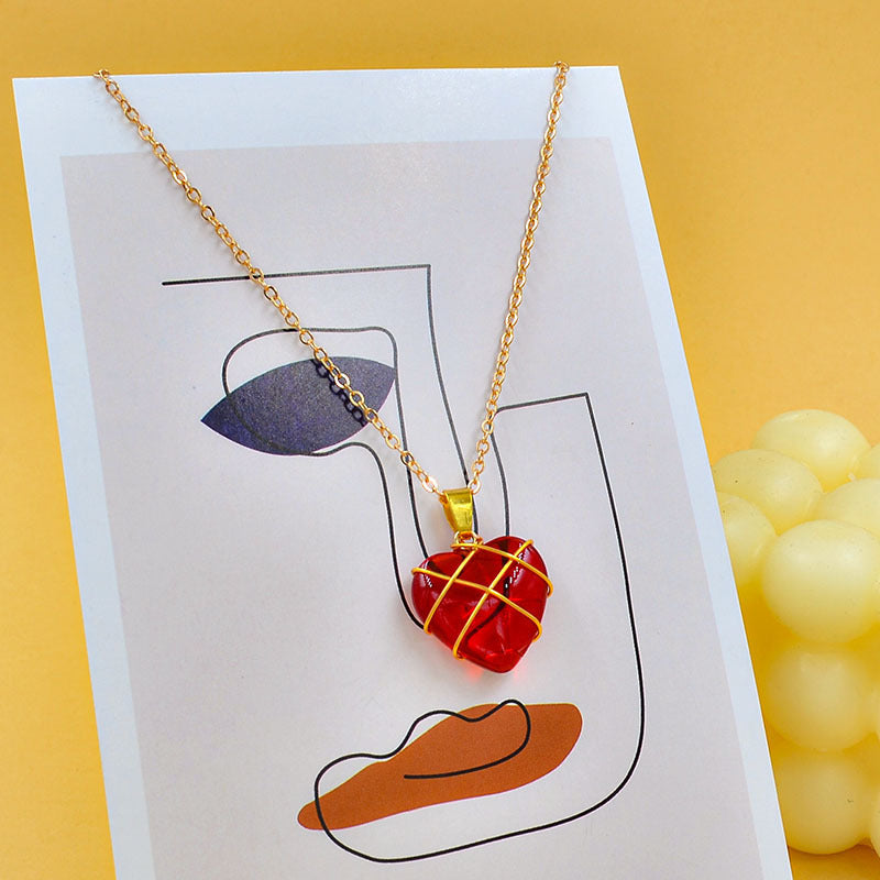 Radiant Love - Heart Crystal Stone Necklace Heart Necklace Women Love Crystal Stone Necklace Summer | Ectron Online