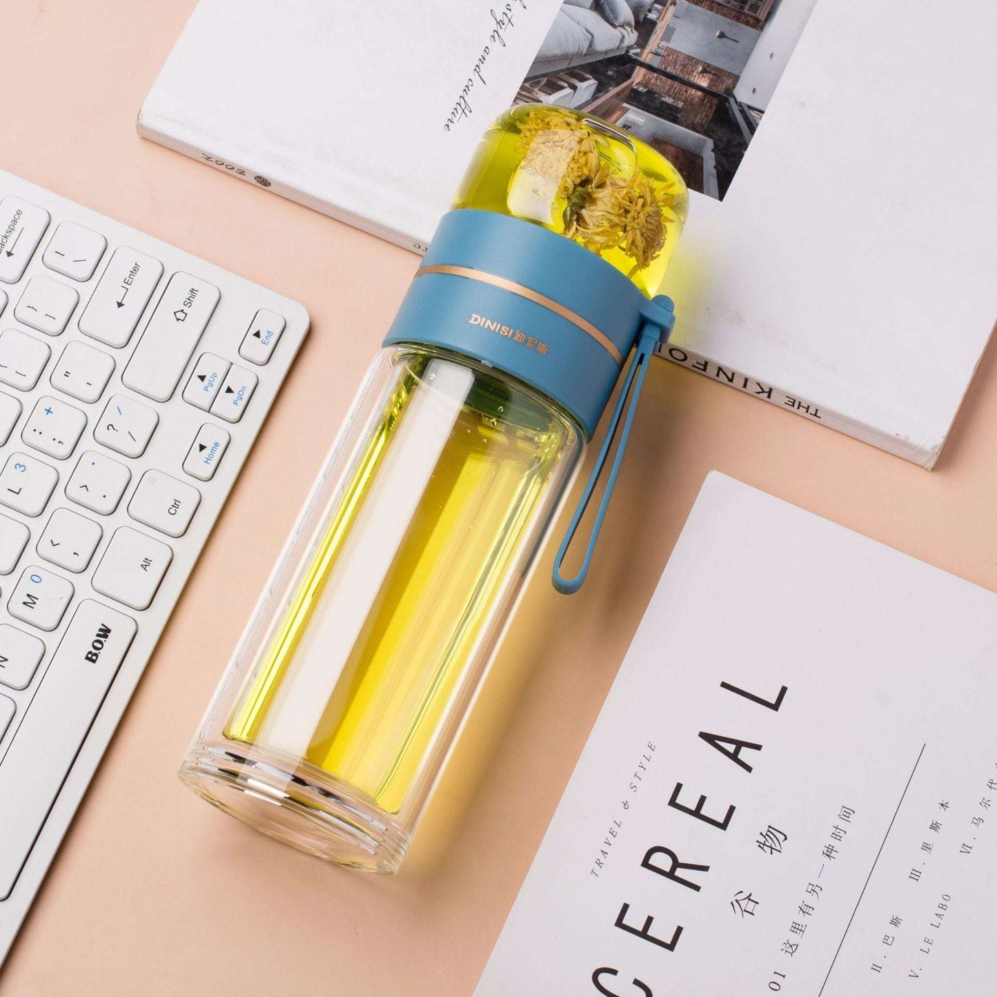 Double Wall Glass Water Bottle with Tea Infuser