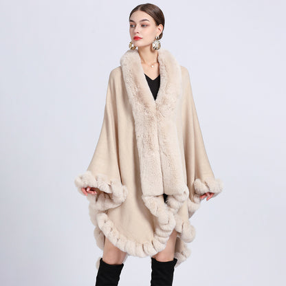 Women's Oversized Rex Rabbit Fur Collar Cardigan Rex Rabbit Fur Collar Shawl Irregular Ov | Ectron Online