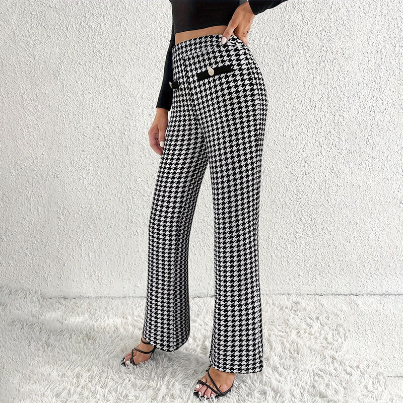 Faux Pocket Fastener Decoration Straight Wide Leg Pants Trousers