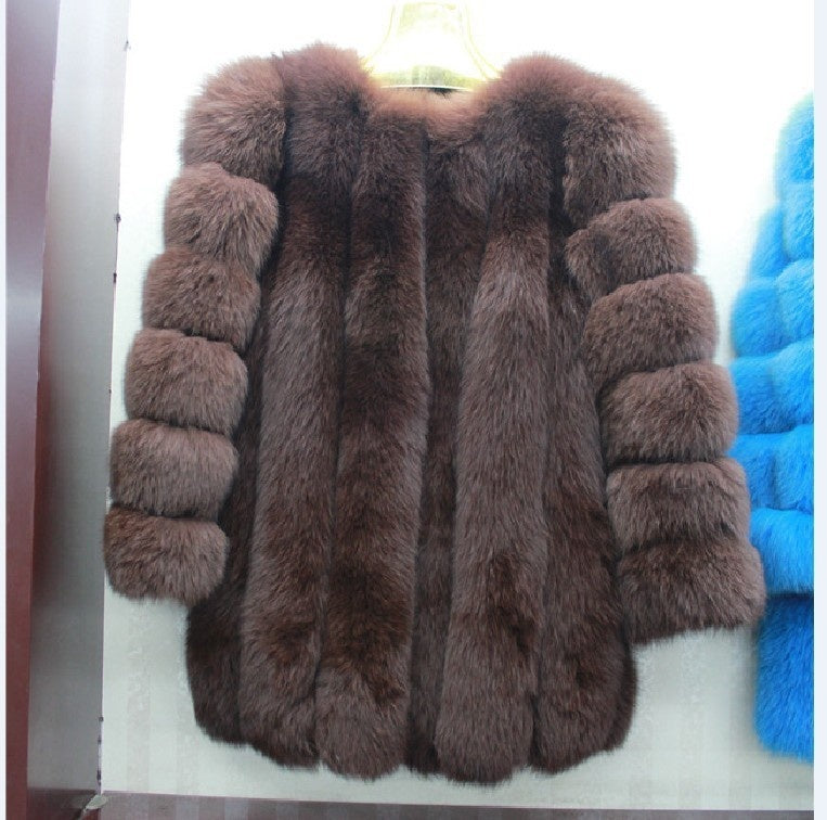 Women's Fox Fur Mid-Length Coat | Luxurious Winter Fur Jacket