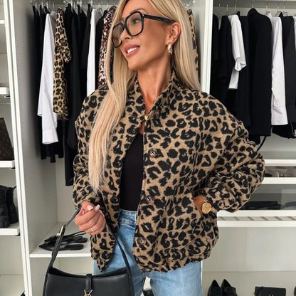Spring And Autumn Vintage Leopard Print Jacket Coat For Women