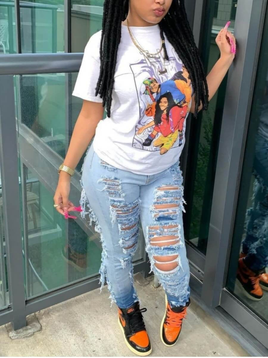 Women's Gradient Ripped Stretch Jeans