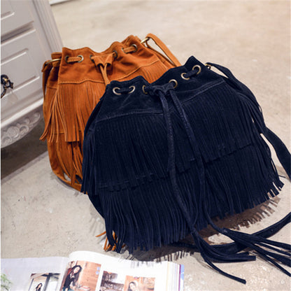 Women's Tassel Bucket Shoulder Big Bag