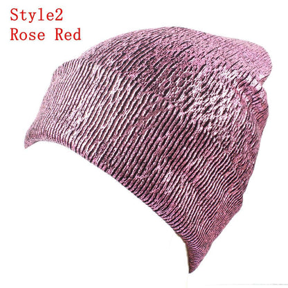 Autumn and winter new hat color hair ball knit hat men and women warm gold silver shiny wool hat