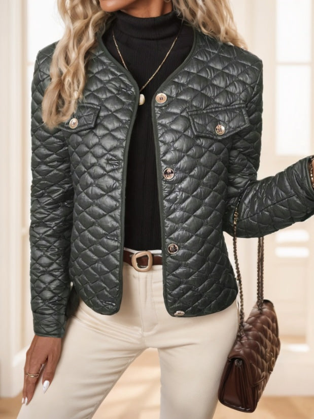 Elegant Diamond Quilted Short Padded Coat Clasi Elegant Diamond-Quilted Plus Size Women's Winter Short Padded Coat | Ectron Online