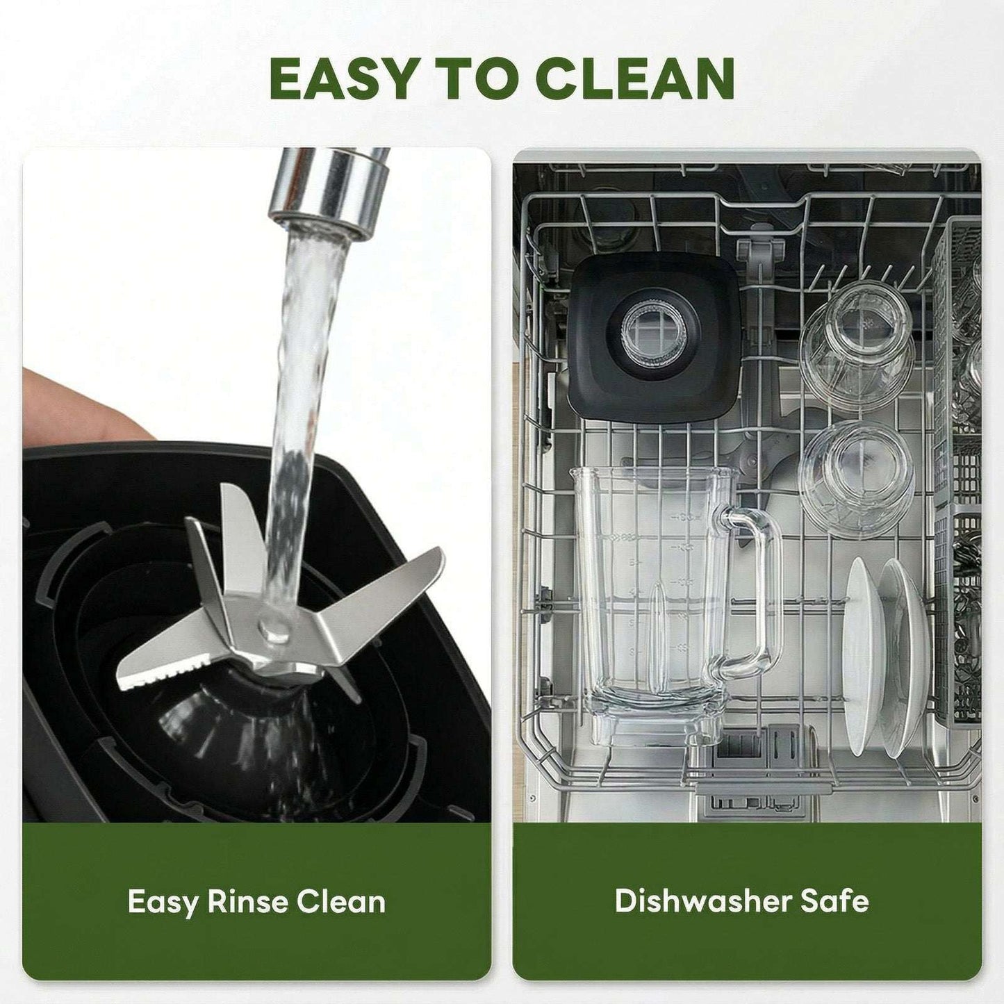 Blender jar pouring and dishwasher-safe removable parts for easy cleaning